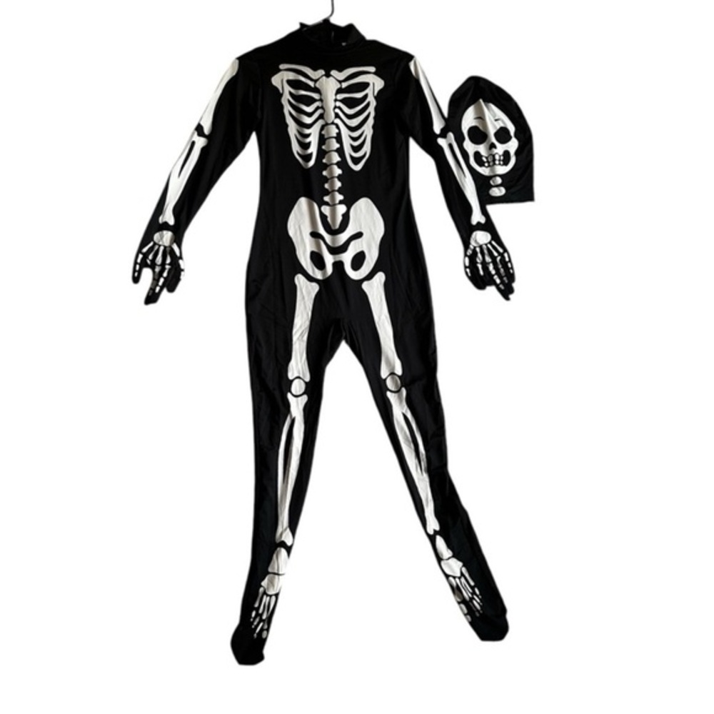 SPOOKTACULAR Second Skin skeleton kids Halloween costume jumpsuit and mask -S